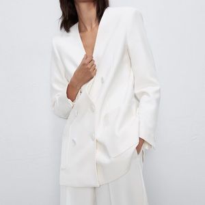Zara Lapelless Double Breasted Blazer